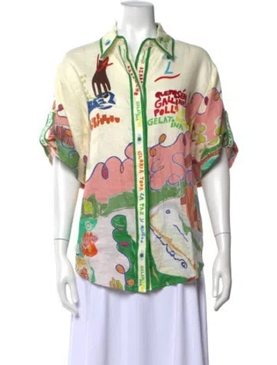 Pre-owned Alemais Nadia Linen Button-up Top In Multicolor