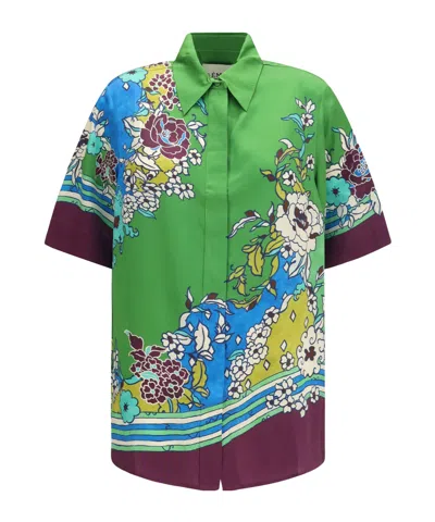 Alemais Nanci Printed Tie-back Shirt In Green