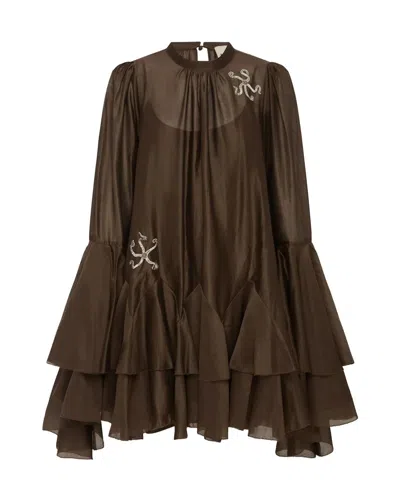 Alemais Neptunia Mini Flare Sleeve Dress In Chocolate