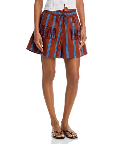 Alemais Noura Fringe Trim Swim Cover-up Shorts In Red