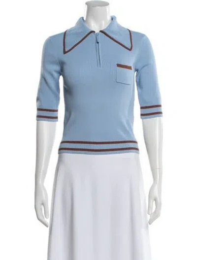 Pre-owned Alemais Noura Knit Polo Three-quarter Sleeve Polo In Blue