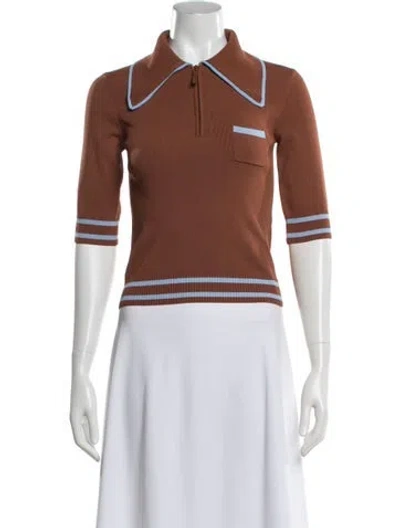 Pre-owned Alemais Noura Three-quarter Sleeve Polo In Brown