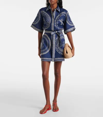 Alemais Oceane Linen Mini Dress In Blue