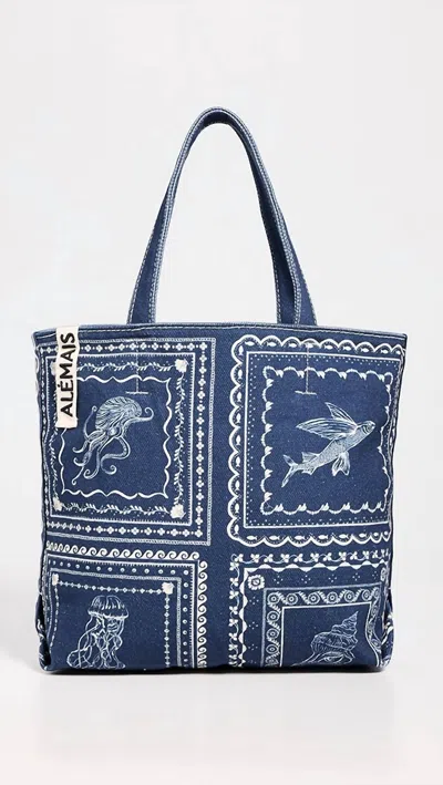 Alemais Oceane Shopper Tote Bag In Navy/cream In Multi