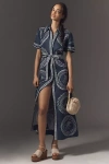 Alemais Oceane Short-sleeve Linen Midi Shirt Dress In Blue