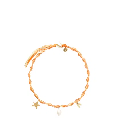 Alemais Calypso Macrame And Pearl Charm Necklace In Orange