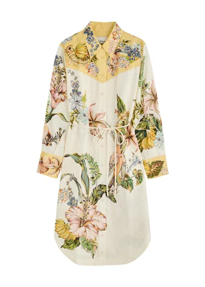 Alemais Oleander Printed Flax Midi Shirt Dress In Multicoloured