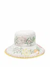 Alemais Olivia Embroidered Linen Bucket Hat In White