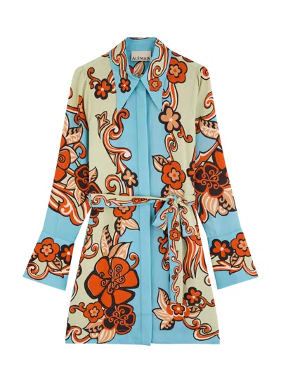 Alemais Ondine Printed Twill Mini Shirt Dress In Multicoloured