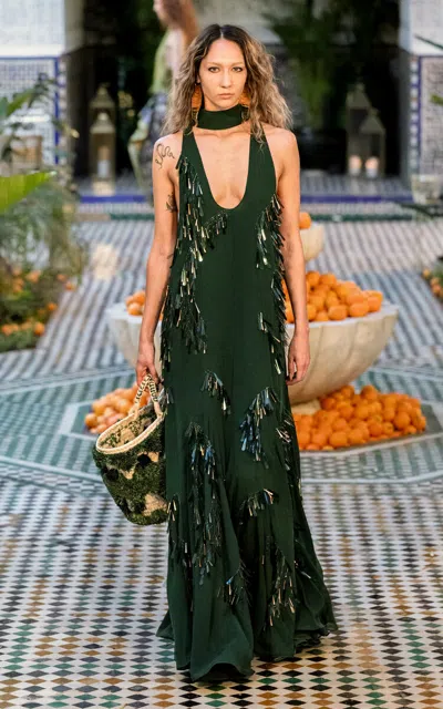 Alemais Ophira Sequined Georgette Gown In Green