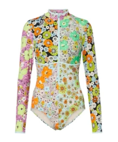 Alemais Orange Blossom Floral Rashguard Swimsuit In White