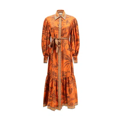 Alemais Monkey Dance Silk Shirtdress In Orange