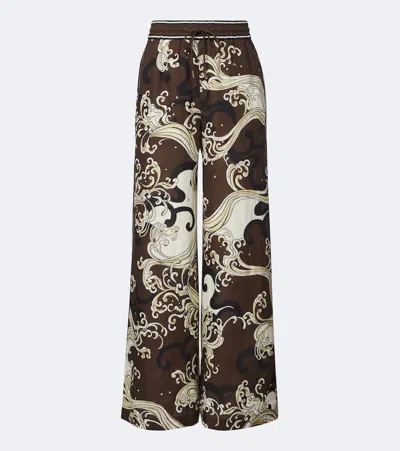 Alemais Otis Printed Linen Wide-leg Pants In Brown