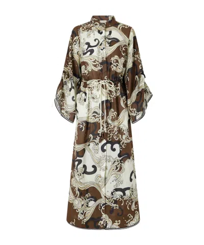 Alemais Otis Printed Ramie Midi Dress In Brown