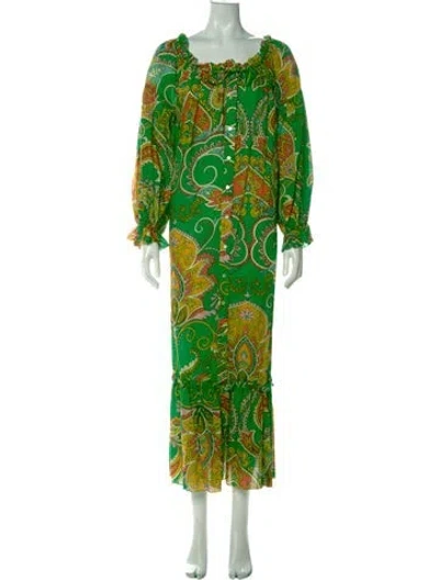 Pre-owned Alemais Paisley Print Long Dress In Green