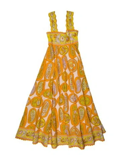 Pre-owned Alemais Paisley Print Long Dress In Orange