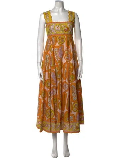 Pre-owned Alemais Paisley Print Long Dress In Orange