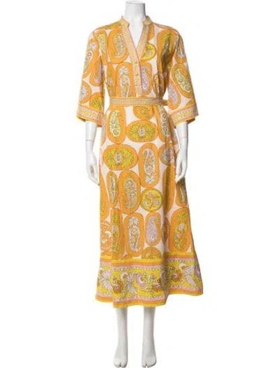 Pre-owned Alemais Paisley Print Long Dress In Orange/yellow