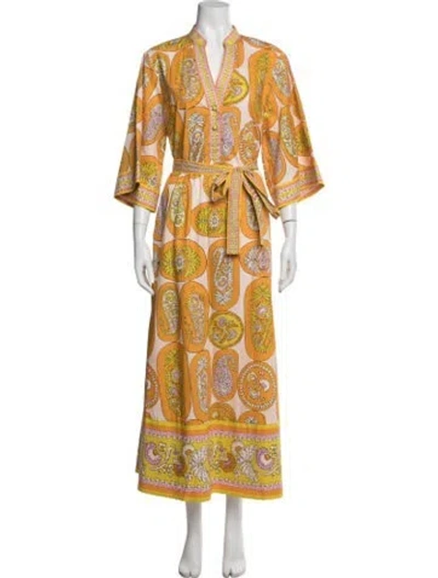 Pre-owned Alemais Paisley Print Long Dress In Orange/yellow