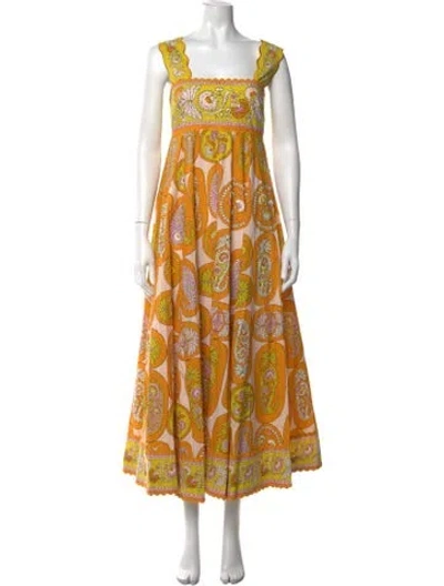 Pre-owned Alemais Paisley Print Long Dress W/ Tags In Orange/yellow
