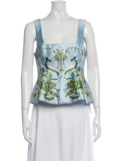Pre-owned Alemais Paisley Print Square Neckline Blouse In Blue