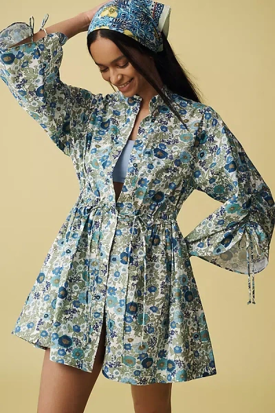 Alemais Pam Floral-print Organic Cotton-poplin Mini Dress In Blue