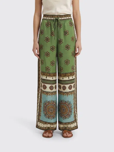 Alemais Contina Multicolor Pants With Elastic Drawstring Waist And All-over Print In Viscose Woman In Green