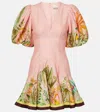 Alemais Papaya Printed Linen-blend Mini Dress In Pink