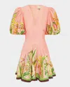 Alemais Papaya Printed Linen-blend Mini Dress In Pink