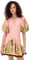 Alemais Papaya Printed Linen-blend Mini Dress In Pink