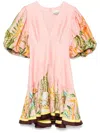 Alemais Papaya Printed Linen-blend Mini Dress In Pink