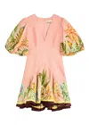 Alemais Papaya Printed Linen-blend Mini Dress In Pink