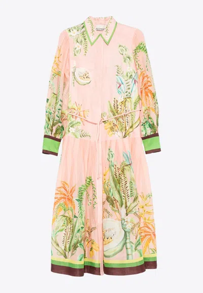 Alemais Papaya Printed Midi Shirt Dress In Pink