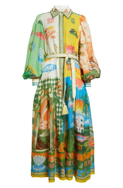 Alemais X Alan Berry Rhys Paradiso Tie-belt Midi Shirtdress In Multicoloured