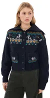 Alemais Patsy Intarsia-knit Merino Wool Cardigan In Ink