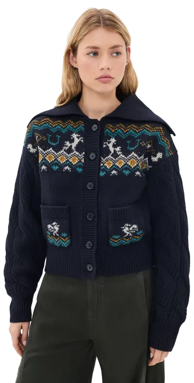 Alemais Patsy Intarsia-knit Merino Wool Cardigan In Blue