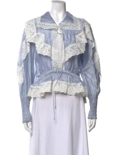 Pre-owned Alemais Patterned Long Sleeve Blouse In Blue/white