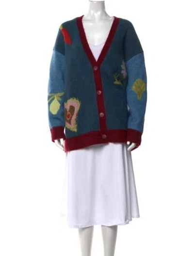 Pre-owned Alemais Patterned V-neck Sweater In Blue