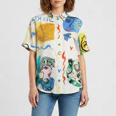 Pre-owned Alemais Pearl Multicolor Printed Satin Tops S In White