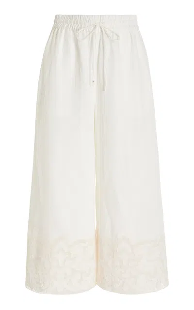 Alemais Pegasus Embroidered Linen Wide-leg Pants In Ivory