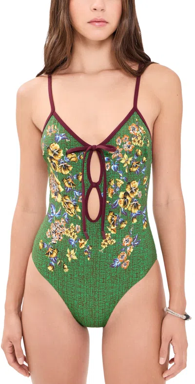Alemais Scoop Neck Keyhole Cut-out Bow Detail Bodysuit In Green