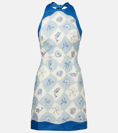 Alemais Pia Printed Linen Minidress In Blue