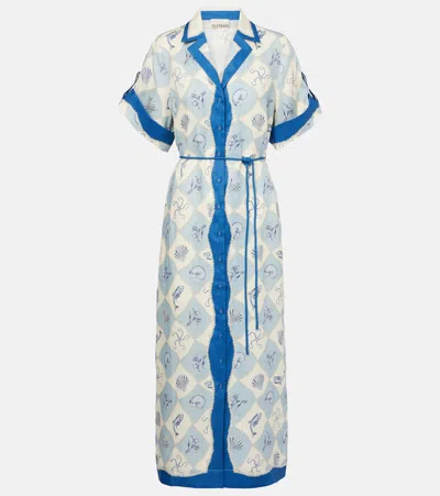 Alemais Pia Printed Linen Shirt Dress In Blue