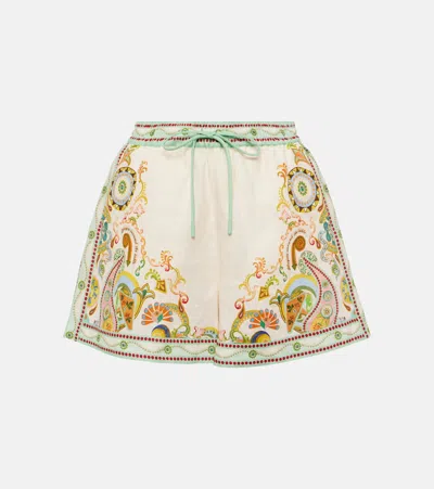 Alemais Pinball Printed Linen Shorts In Neutrals