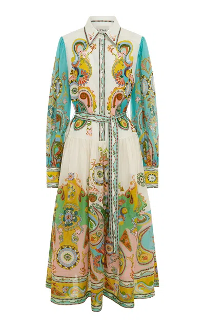 Alemais Pinball Puff-sleeve Printed Ramie Shirt Midi Dress In Multi