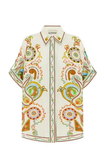 Alemais Pinball Tie-neck Printed Linen Shirt In Multi