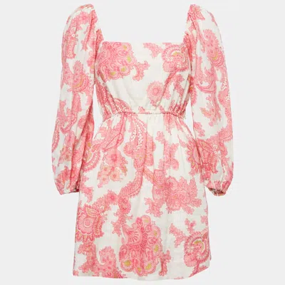 Alemais Pink Printed Linen Juno Mini Dress