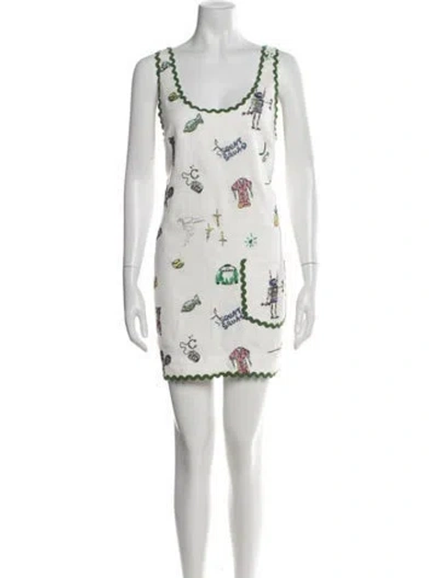 Pre-owned Alemais Play Embroidered Mini Mini Dress In Green/neutrals