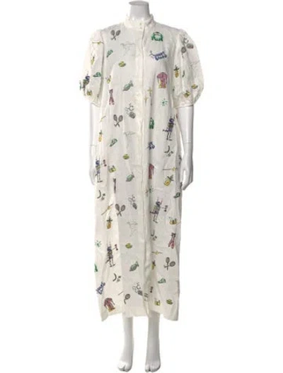 Pre-owned Alemais Play Embroidered Shirtdress Long Dress W/ Tags In White