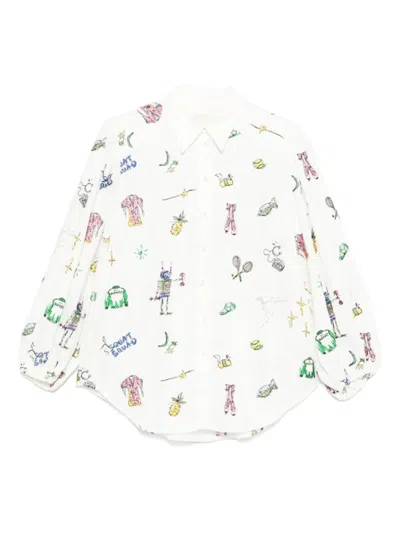 Alemais Playful All-over Print Long Sleeve Shirt With Buttoned Cuffs In White